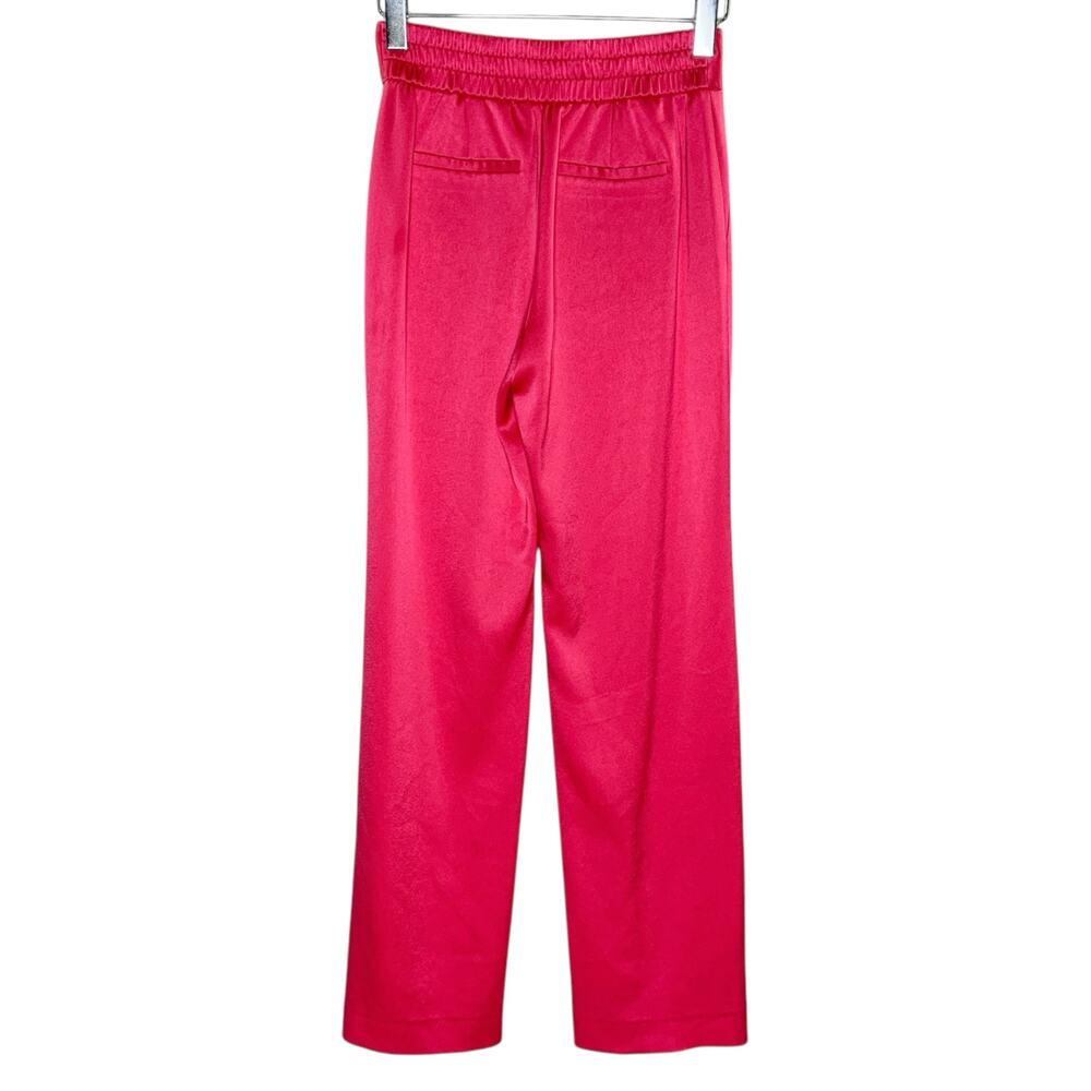 Alice + Olivia 4 Jody High Waisted Front Slit Satin Trouser Pant Wide Leg Pink - Picture 3 of 10